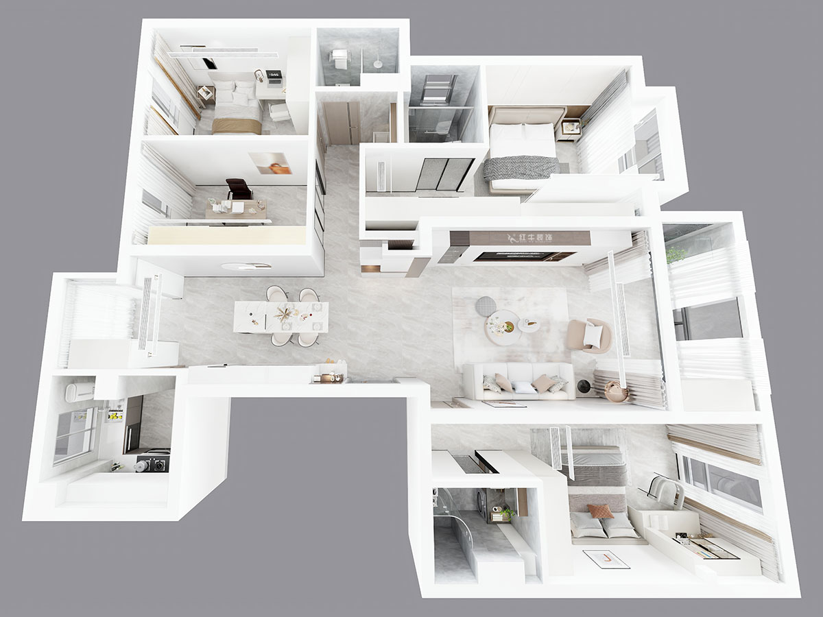 朱彦｜中海桃源里6-2-903-159㎡-现代简约风格｜4室2厅3卫｜新房装修｜定制家｜全包21万｜00_04鸟瞰图